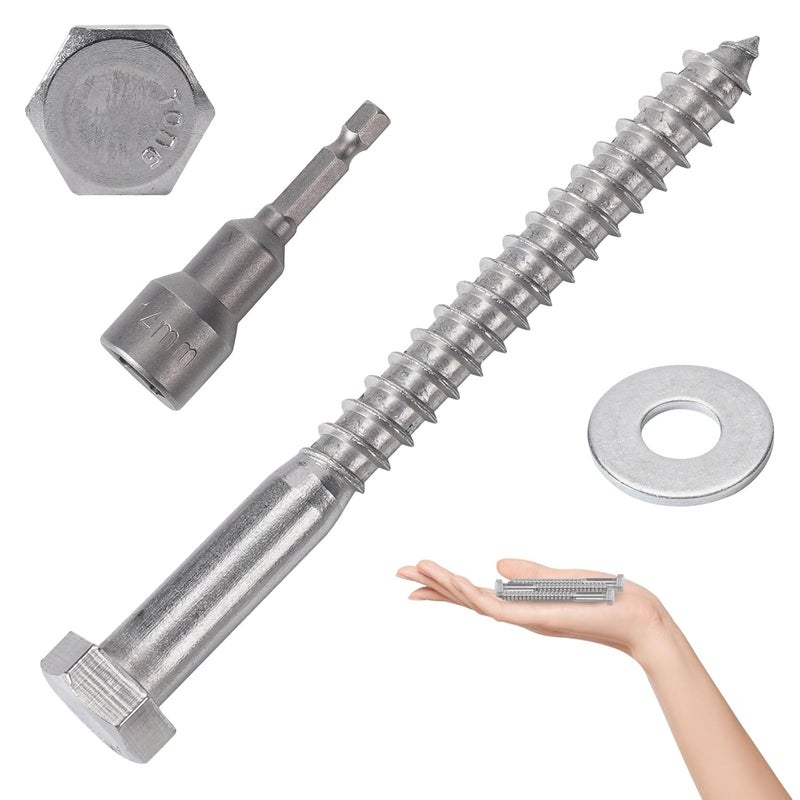 AiVeUao 50 Pack 304 Stainless Steel Wood Lag Screw, 3/8" x 4" Hex Head Lag Bolts, Heavy Duty Hex Head Lag Screws, Wood Screws 18-8 - Image 1
